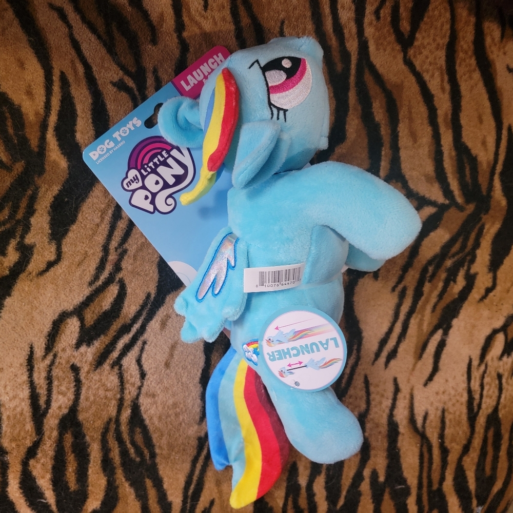 My Little Pony Dog Toy Launch and Crinkle Stuffed Plush  Blue and Rainbow Colors